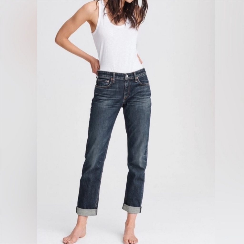 Rag & Bone Dre Blue Ankle Jeans Sz 25 Raw Release Hem Slim Leg Stretch Womens